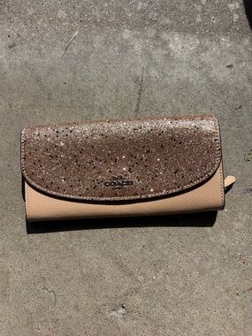 Authentic Coach Star Glitter Slim Envelope Wallet - Gold/Pink (F38692) EUC